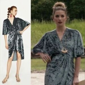 [M] Zara Crushed Velvet Faux Wrap Dress